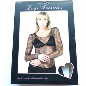 🆕LEG AVENUE 🖤 LONG SLEEVE BLACK FISH NET SHIRT!